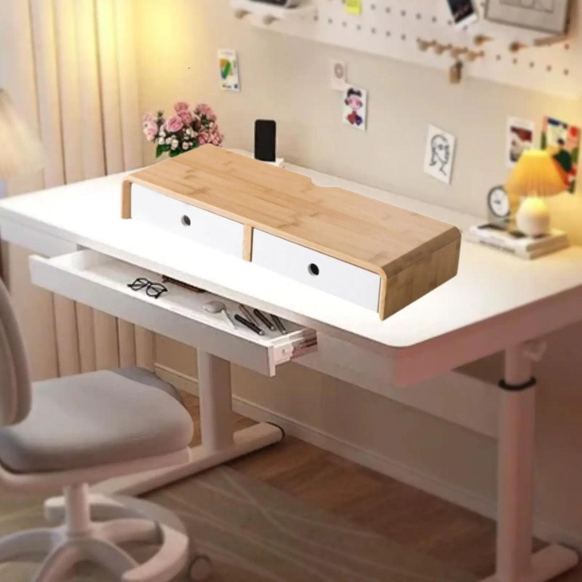 Deskoze Rom Bamboo Twin-Drawer Riser by Deskoze, view 4