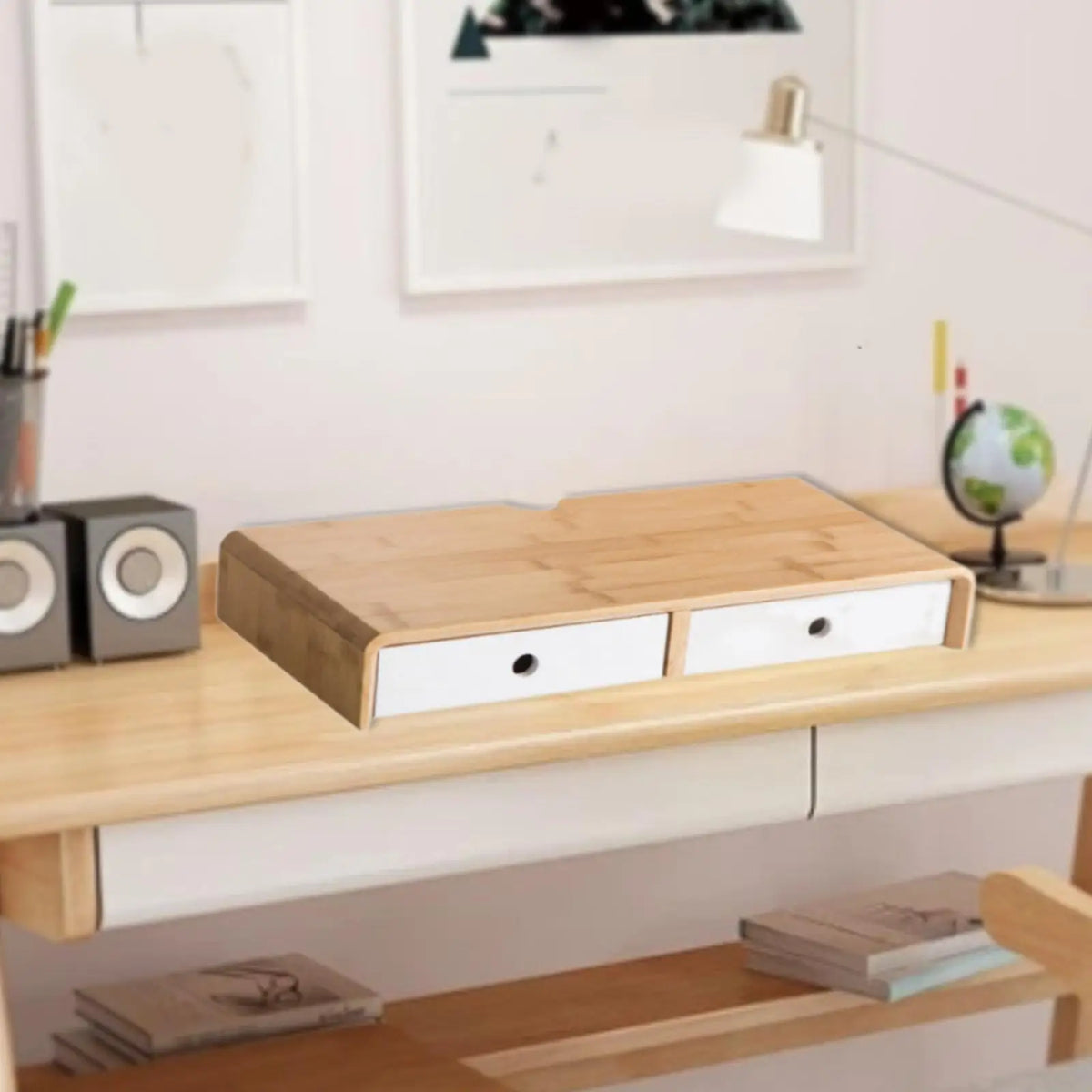 Deskoze Rom Bamboo Twin-Drawer Riser by Deskoze, view 3