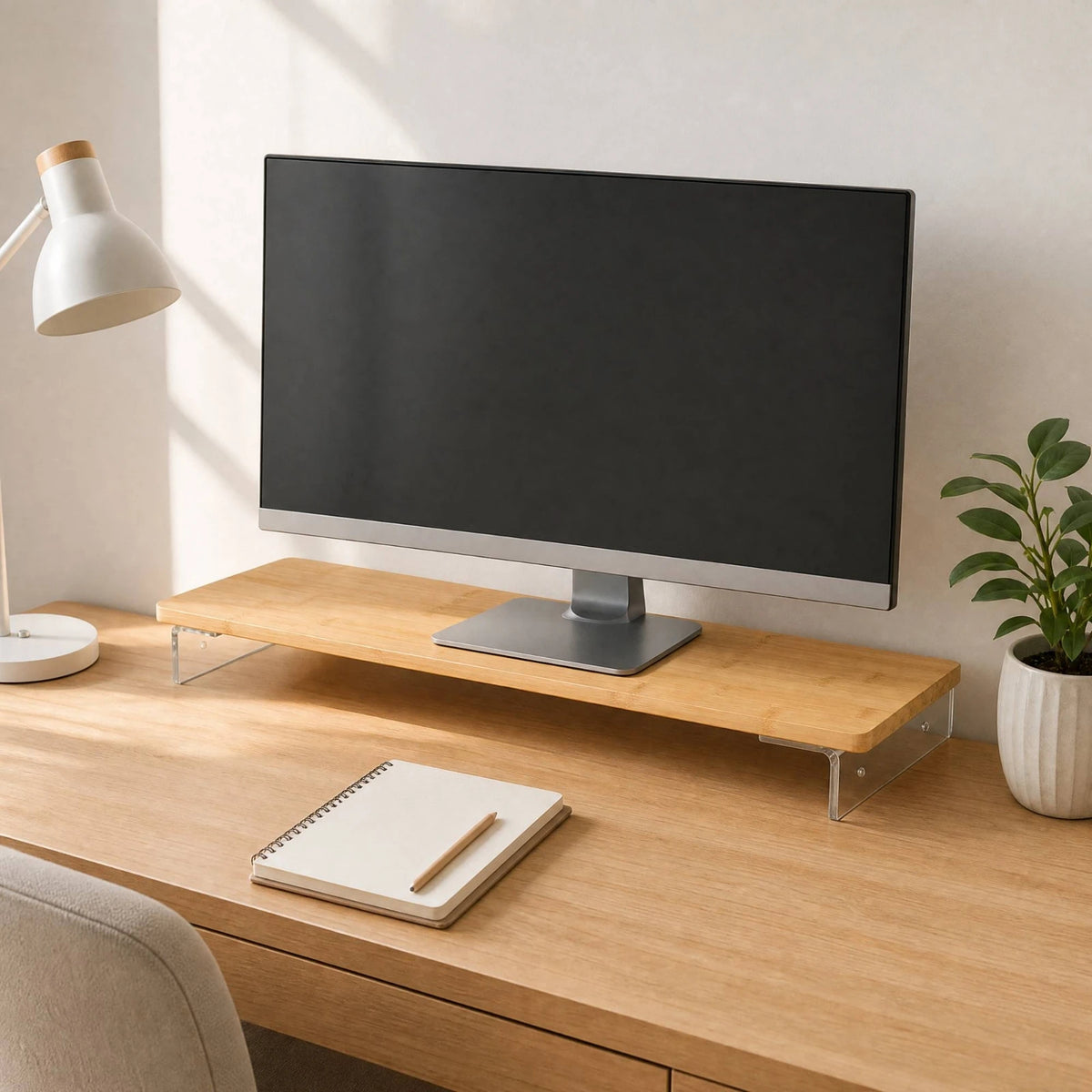 Deskoze Svev Floating Bamboo Monitor Shelf by Deskoze