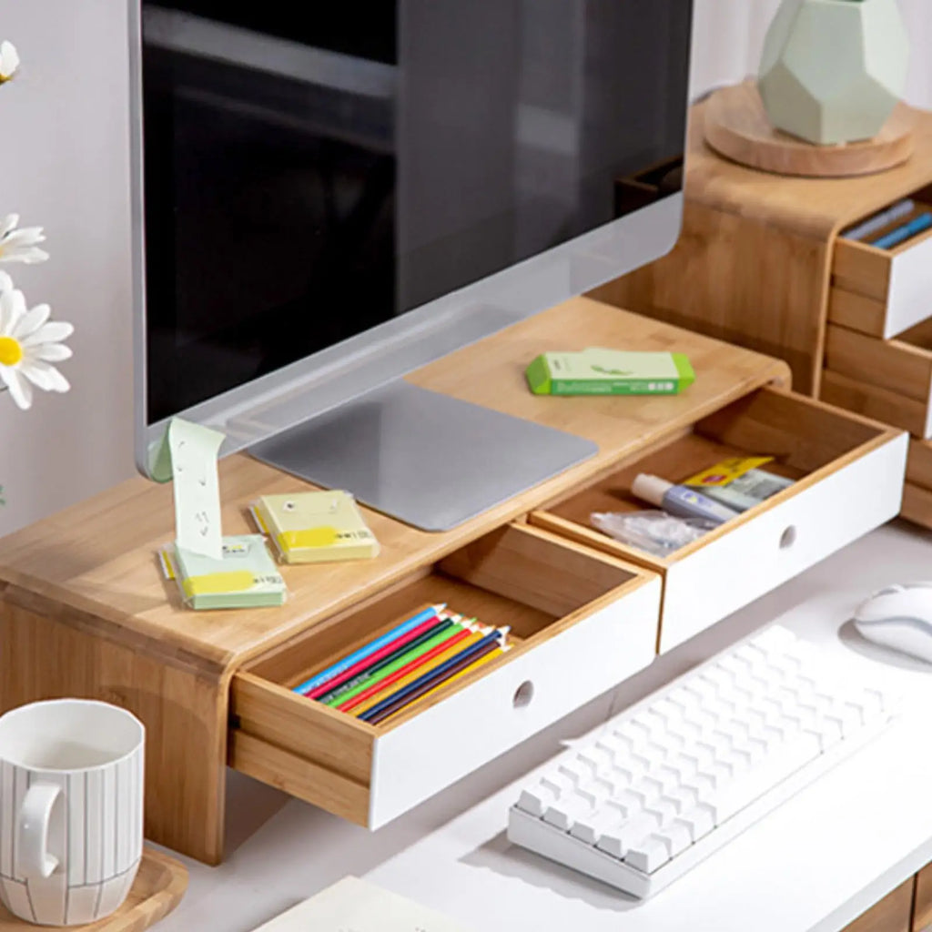 Deskoze Rom Bamboo Twin-Drawer Riser by Deskoze, view 2