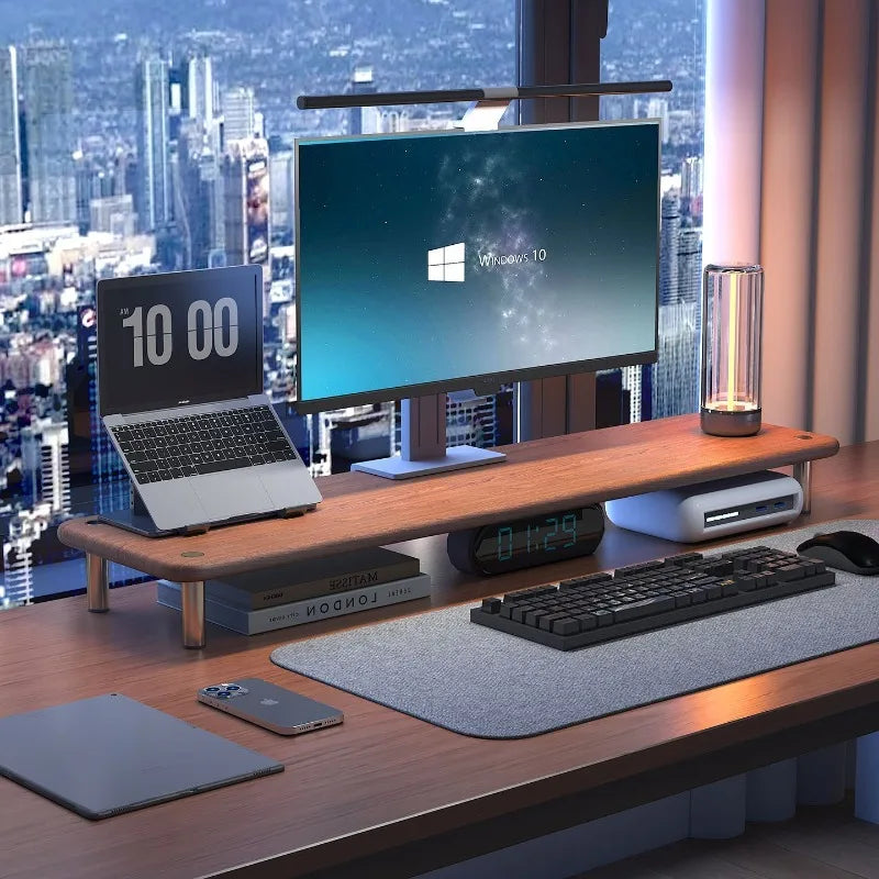 Deskoze Bro Chrome-Leg Walnut Monitor Shelf by Deskoze