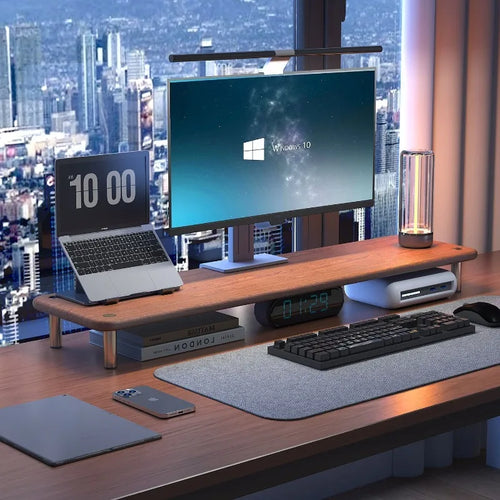 Deskoze Bro Chrome-Leg Walnut Monitor Shelf by Deskoze