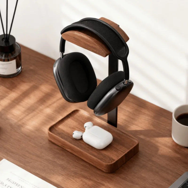 Deskoze Hvile Walnut Headphone Stand with Tray by Deskoze
