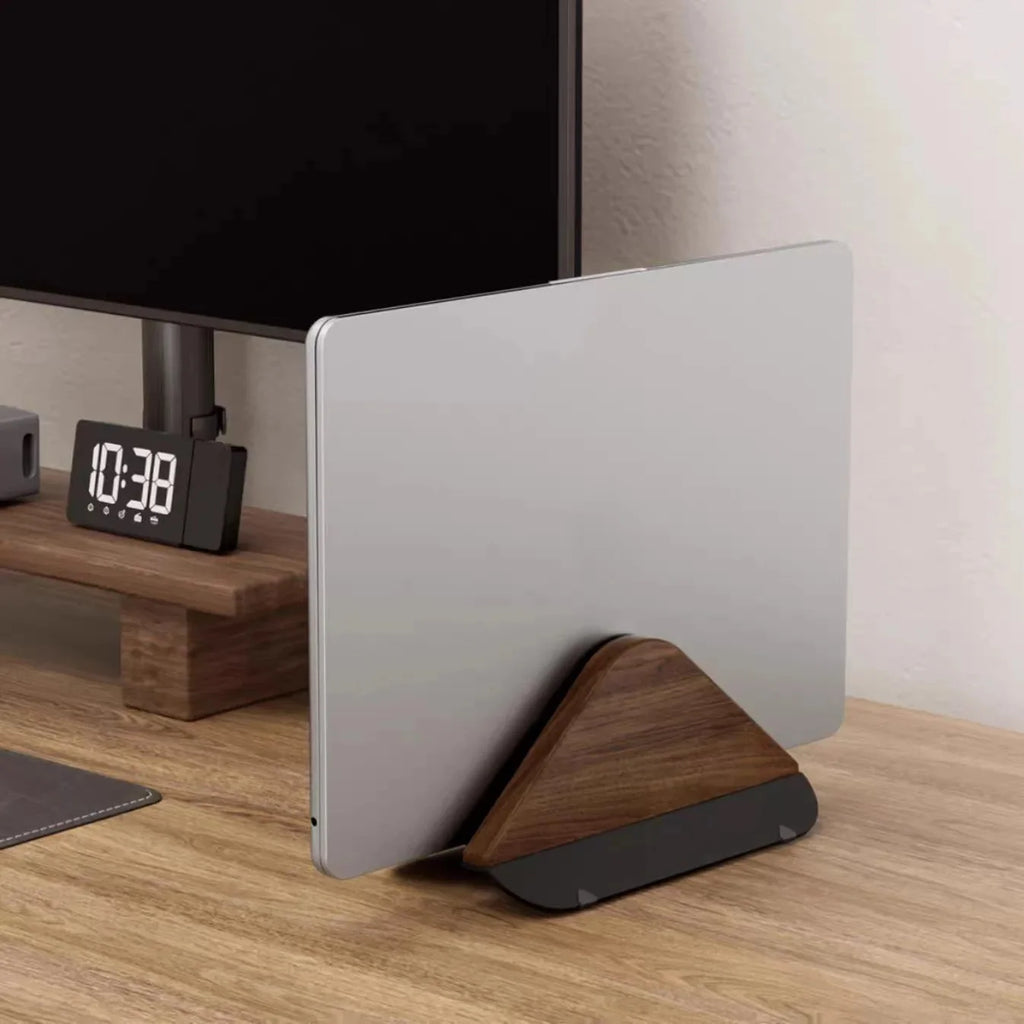 Deskoze Vinkel Walnut Vertical Laptop Dock by Deskoze